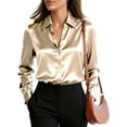 thumbnail image 2 of BadPiggies Womens Satin Silk Button Down Shirts Soft Silky Long Sleeve Business Shirts Dress Blouses Tops (M, Champagne), 2 of 9