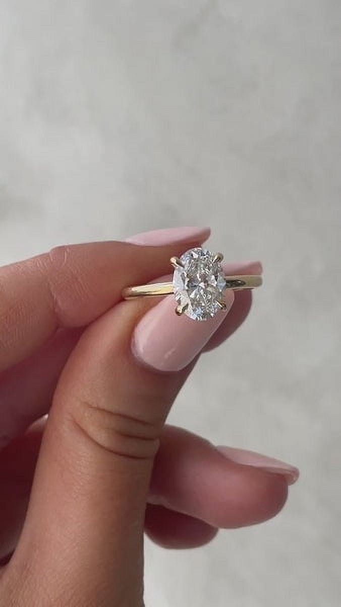 Solitaire Brilliance 2.00CT Oval Moissanite Solitaire Engagement Hidden Halo Ring for Women 14k Yellow Gold Ring Size 6