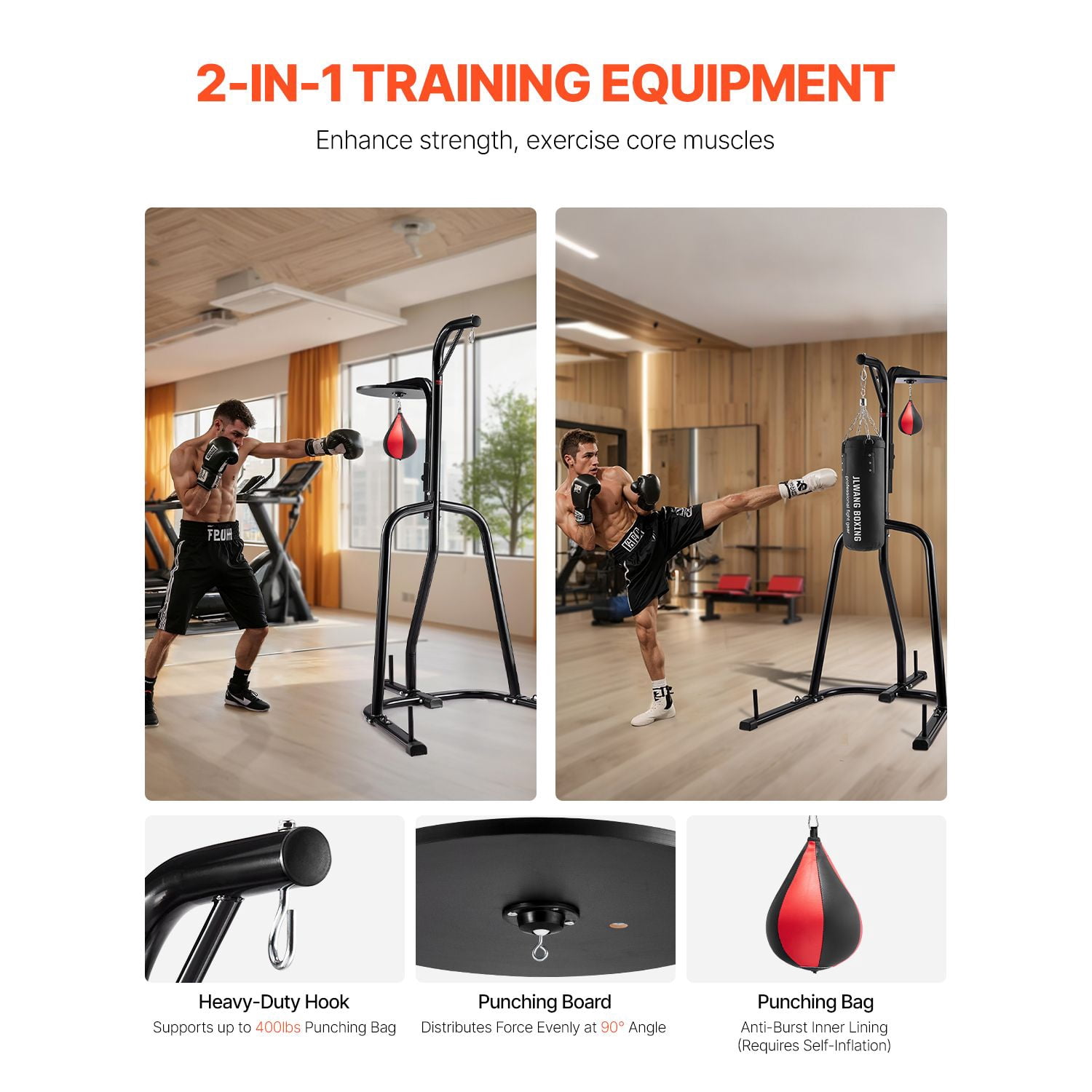 Dranite Steel 2-in-1 Adjustable Punching Bag Stand, Heavy Duty Freestanding Boxing Trainer with Speed Bag Platform, Holds 140 lbs for Home Gym Fitness Workout