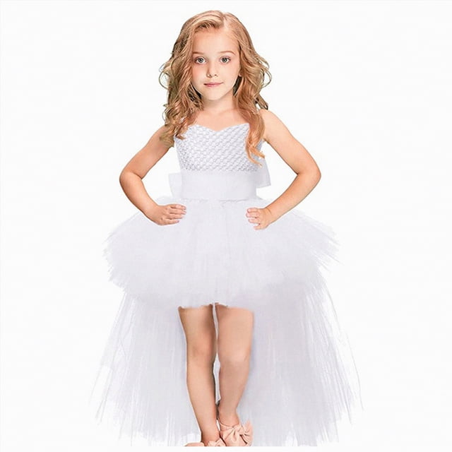 NIEWTR Robe Tutu à Ruban pour Bébé Fille Robe de Fête d'Anniversaire pour Tout-Petit Robe de Princesse de Mariage en Tulle (Blanc, 8-10 Ans)