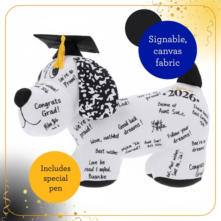 Class of 2026 Autograph Puppy Plush, Black and White, Graduation