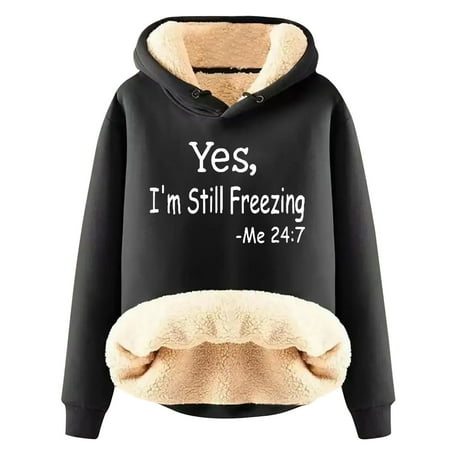 asdoklhq Christmas Clearance under $5, Christmas Gifts for Women Women's Winter Warm Plush Solid Pocket Long Sleeve Tops Hooded Sweatshirt