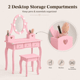 thumbnail image 5 of Ktaxon Kids Play Makeup Vanity Set with 3-Color Light, Girls Vanity Dresser Desk with Matching Stool, Pink, 5 of 9