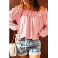 thumbnail image 4 of Women's Pink Puff Sleeve Ruffled Off Shoulder Blouse, 4 of 14