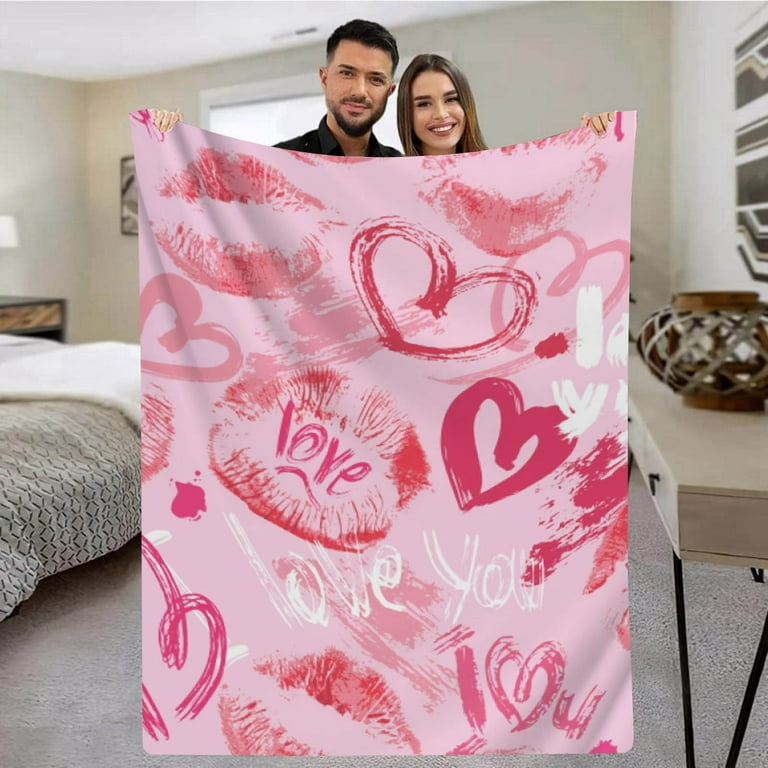 SIfdSeng Boho Throw Blankets for Bed Pink Heart Pattern Winter Blanket Winter Flannel Blanket Valentine s Day Cute Style Suitable for Bed Sofa Sofa Travel Camping Travel Beach Towels for Adults Walmar...
