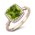 thumbnail image 2 of 2.86 Ctw Cushion Peridot 925 Sterling Silver Rose Vermeil Solitaire Halo Mother's Day Gift Ring, 2 of 3