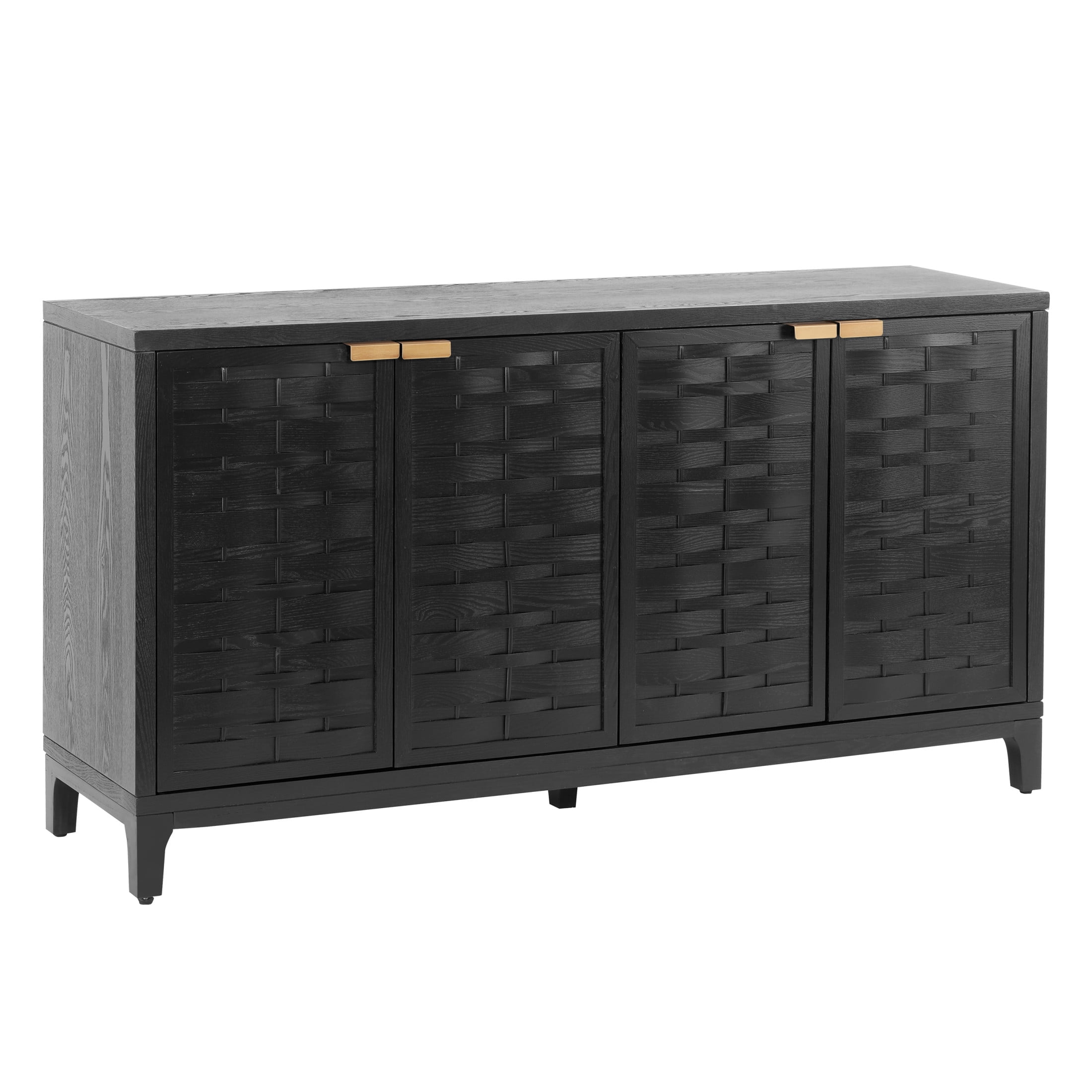 Christopher Knight Home 59" Modern Sideboard Storage Cabinet with Woven Fronts, 4 Doors, Black