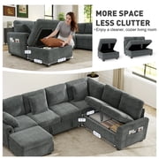 BedLuxury 106 Modular Sectional Sofa Bed with Pull Out Bed, Large Storage & USB Charging, Modern Sleeper Couch for Living Room, Corduroy Gray