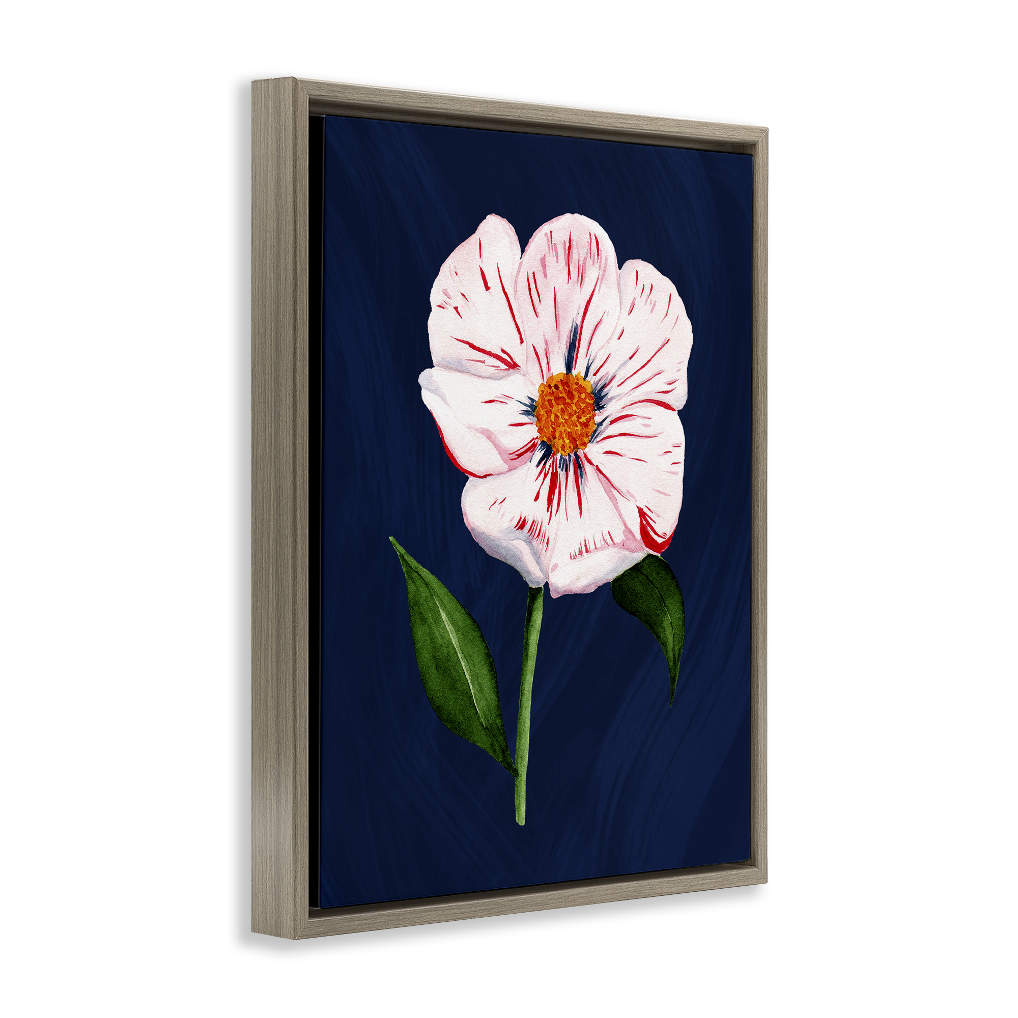 Stupell Industries Single Cherry Blossom Bloom Plants & Flowers Painting Brown Floater Framed Canvas Art Print Wall Art, 17 x 21