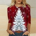 thumbnail image 2 of Darzheoy Womens Christmas Tops Casual Printed Round Neck Mid-Length 3/4 Sleeve Sweatshirts Drop Shoulder Loose Solid Color Graphic Blouses, 2 of 5