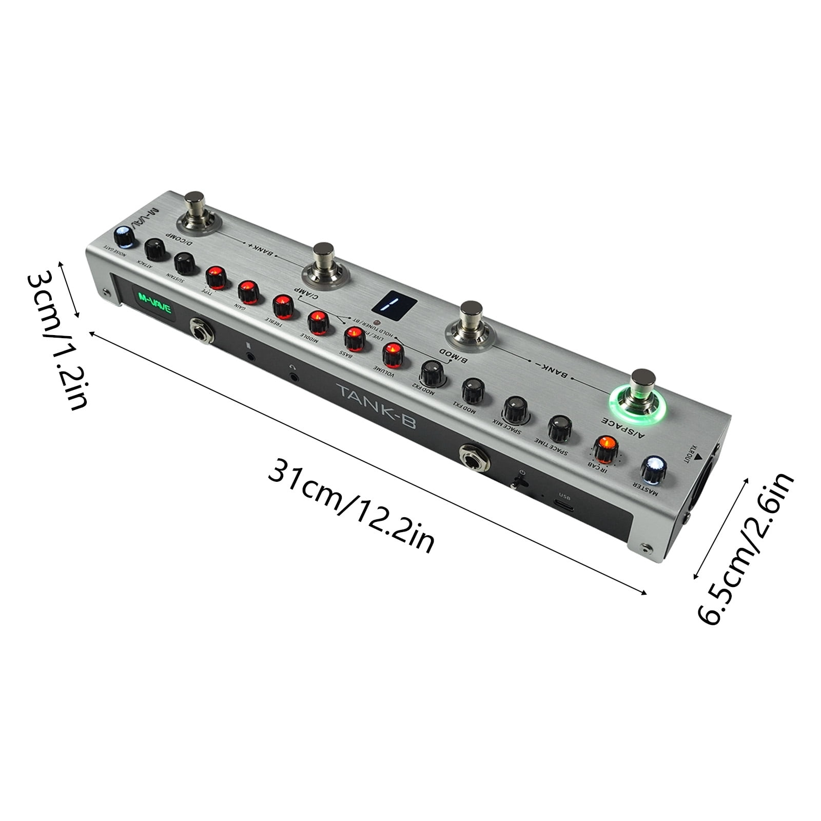 bass pedal Bass Bass Multi Effects Pedal 3 Band Equalizers XLR Balanced Output 3 Delays 3 Reverbs Bass Effects Pedal BT Connection Type-C Rechargeable for Electric Bass