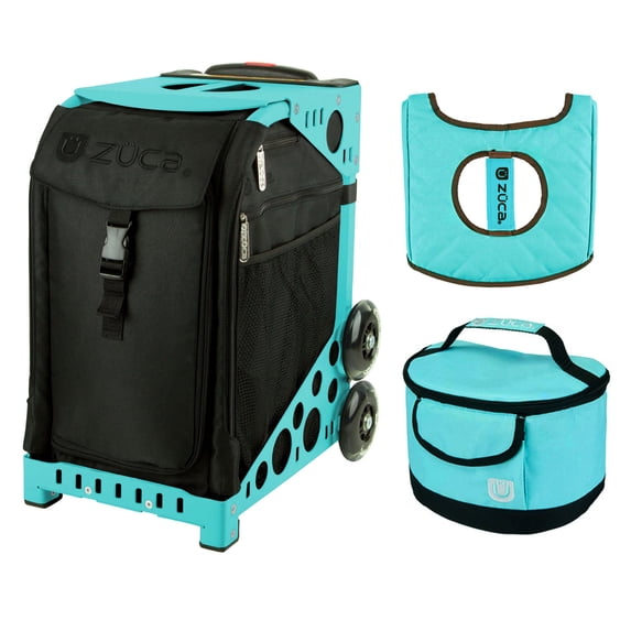 Zuca 18" Sport Bag - Stealth with Turquoise/Brown Seat Cover and Turquoise Lunchbox (Turquoise Frame)