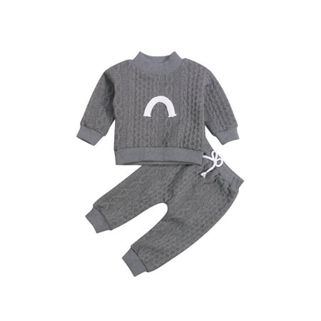 

Yinyinxull Newborn Infant Baby Girls Boys Clothes Rainbow Sweatshirt Tops Pants Casual Autumn Outfits Dark Gray 6-12 Months