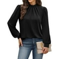thumbnail image 5 of WTOBBY Women's Fashionable Elegant Top with Chest Pleated Detail and Stand Collar, Long Sleeve Solid Color Design, Perfect for Stylish Outfits and Formal Casual Wear,Black 2XL, 5 of 6