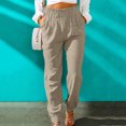 thumbnail image 2 of Brnmxoke Womens Cotton Linen Pants 2025 Summer Casual Loose Fit Cinch Bottom Beach Pants Elastic Waist Lounge Trousers Pants Khaki,XXL, 2 of 7