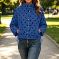 thumbnail image 2 of Tqcoqu Women's Polka Dot Cropped Jacket,Stand Collar Button Down Lightweight Oxford Cloth Windbreaker With Drawstring Hem And Pockets, 2 of 8