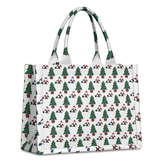 Large Capacity Tote Bag,White Christmas Santa and Tree Pattern Handbag Fashion Luxury Tote Bag,15.7"x13"x 5.1" Inches,Laptop Compatible
