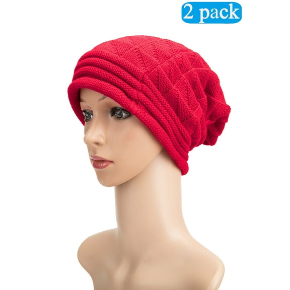 2 Pack Womens Beanie Winter Hat Scarf Stocking Slouchy Warm Snow Knit Cap Hat Christmas Knit Hats- Holiday Hats-Funny Party Hats