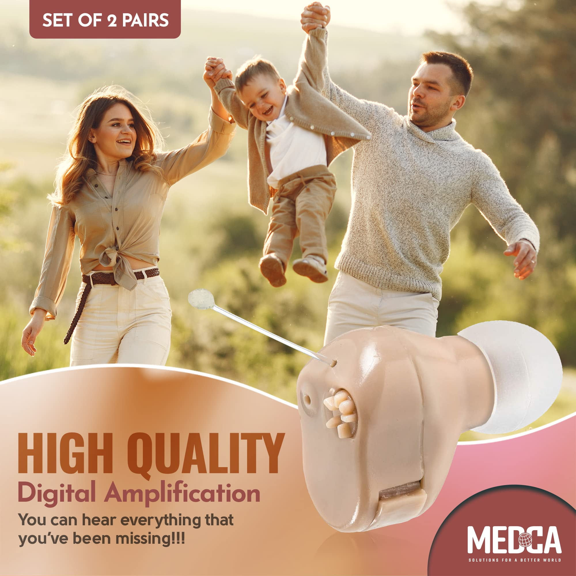 Hearing Amplifier Set - Mini ITC (in-The-Canal), 2 Pairs in Ear Personal Hearing Amplification and Digital Sound Enhancer PSAD Extra Small Upgraded Second Generation Design