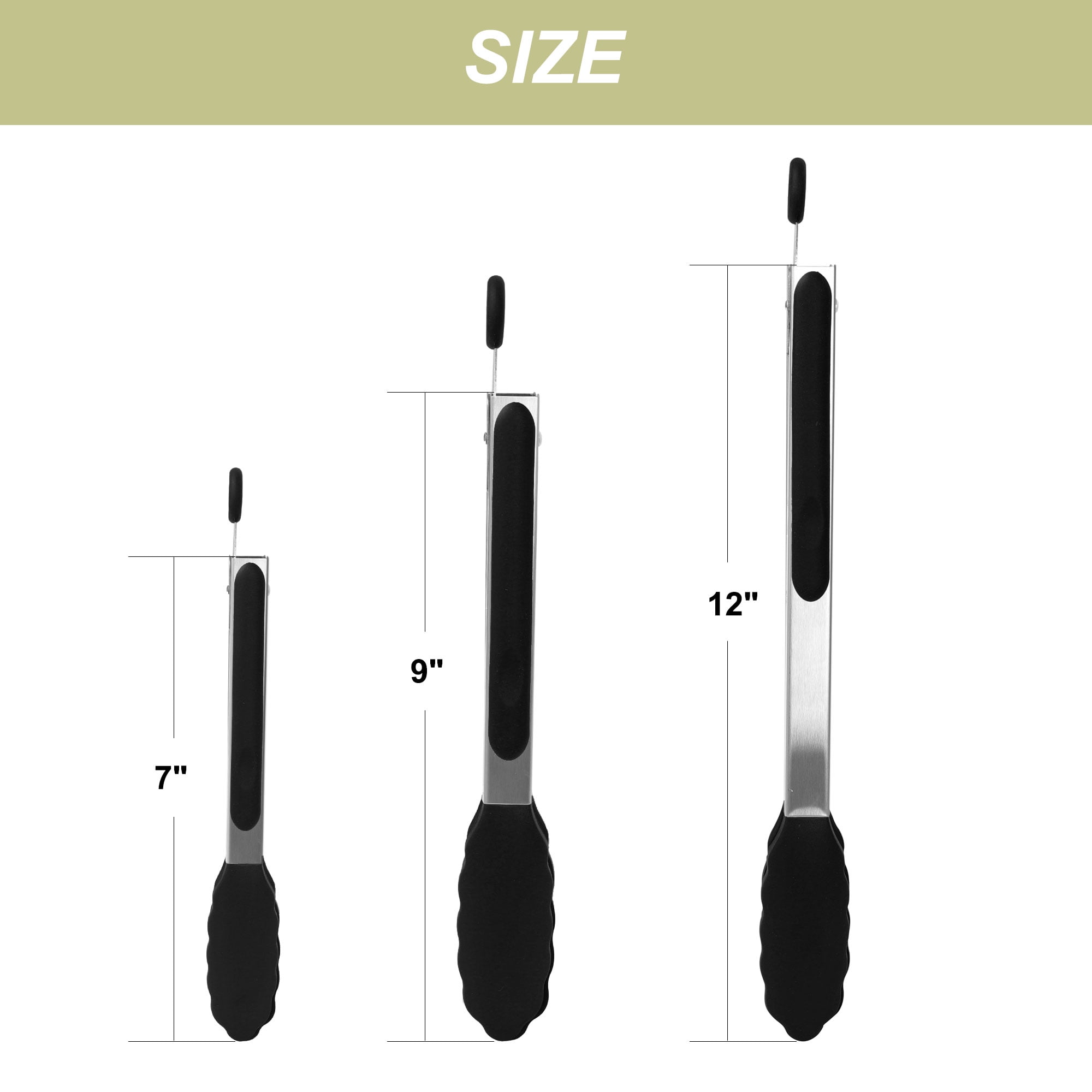 Unique Bargains Kitchen Tong Set Silicone Tips Non-Stick Cooking Tongs 3Pcs, Black