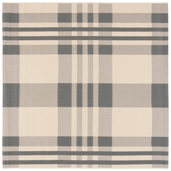 SAFAVIEH Courtyard Benjamin Plaid Indoor/Outdoor Area Rug, Grey/Bone, 2'7" x 2'7" Square