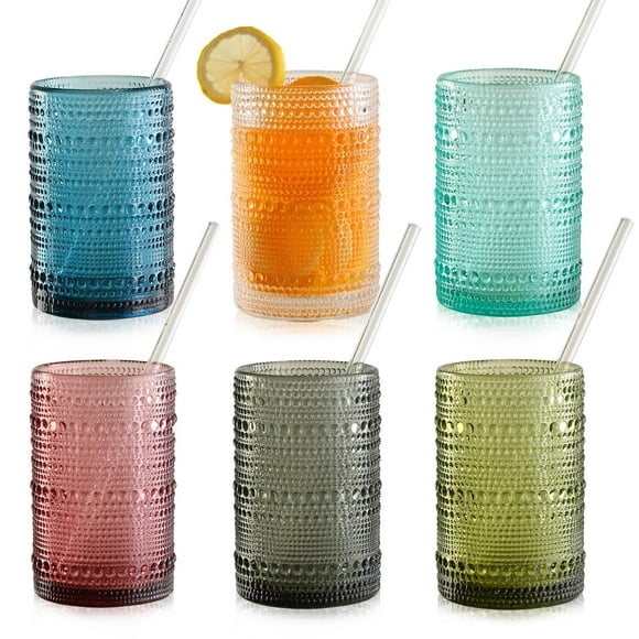 Vasos de vidrio coloreados KMIGRUAN con relieve tipo hobnail, 450 ml, juego de 6