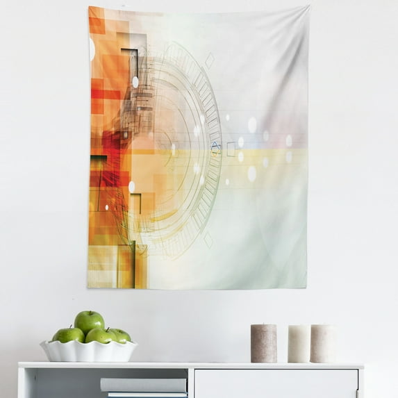 Abstract Tapestry, Pastel Colored Futuristic Design Shapes and Forms in Soft Tones, Fabric Wall Hanging Decor for Bedroom Living Room Dorm, 5 Sizes, Burnt Sienna and Multicolor, by Ambesonne