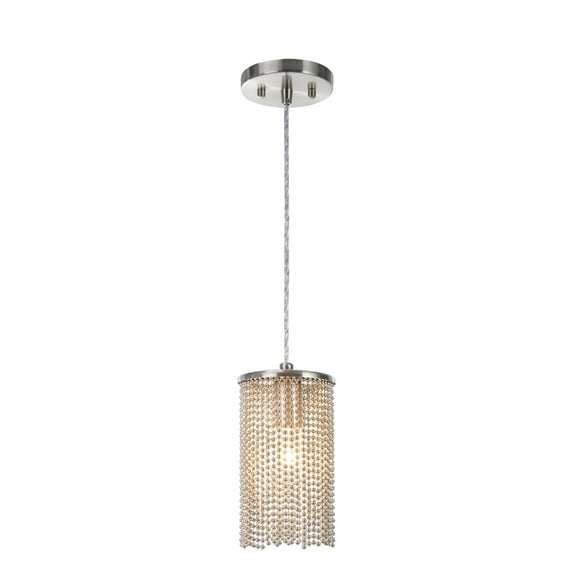 Aspen Creative 61095 Adjustable One-Light Hanging Mini Pendant Ceiling Light, Transitional Design in Brushed Nickel Finish with Beaded Chain Shade, 5" Wide