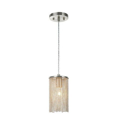 

Aspen Creative 61095 Adjustable One-Light Hanging Mini Pendant Ceiling Light Transitional Design in Brushed Nickel Finish with Beaded Chain Shade 5 Wide