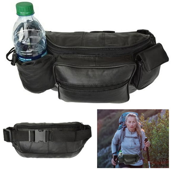 1 X Large Genuine Leather Fanny Pack Waist Belt Bag Pouch Travel Men Women Black