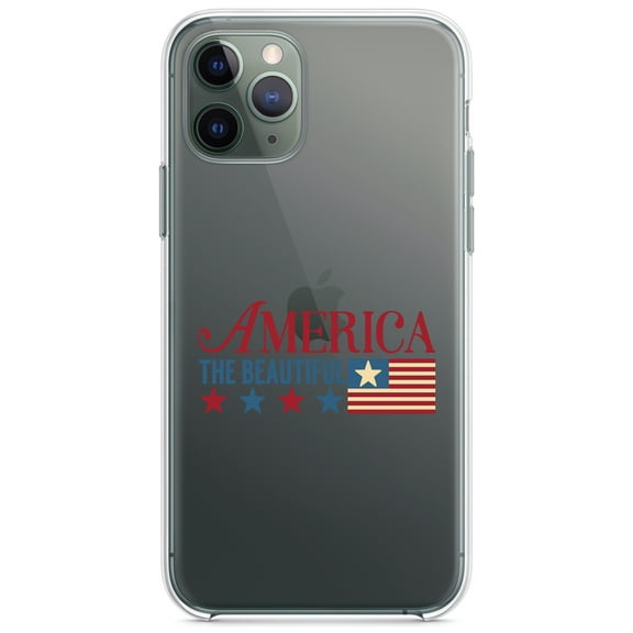 DistinctInk Clear Shockproof Hybrid Case for iPhone 11 Pro MAX (6.5" Screen) - TPU Bumper Acrylic Back Tempered Glass Screen Protector - America the Beautiful Flag