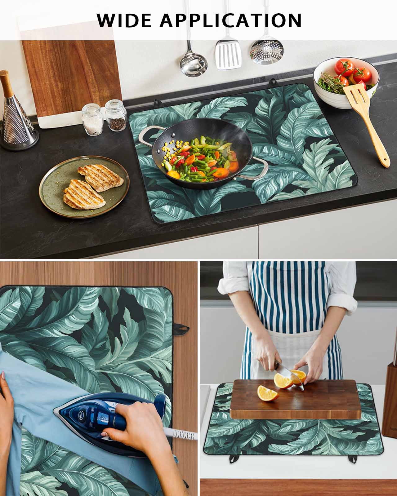 nqOlkjepod Large Induction Cooktop Protector Mat 36"x21", Summer Plant Stove Top Covers for Electric Stove, Green Tropical Palm Leaves Nature Retro Stove Burner Cover Mats, Glass Top Stove Cover
