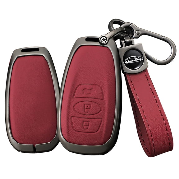 for Subaru Premium Leather Key Fob Cover for Forester Outback BRZ Legacy CrossTrek Metal Key Case Remote Key Holder Protector Metal Keychain