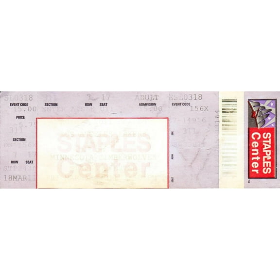 2011 Los Angeles Lakers vs. Minnesota Timberwolves full ticket (Kobe Bryant)