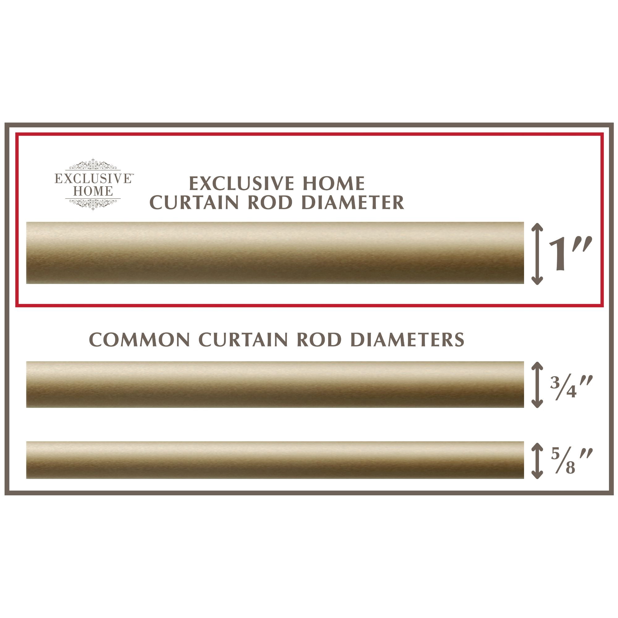 Exclusive Home Rings 1" Curtain Rod and Coordinating Finial Set, Gold, Adjustable 36"-72"