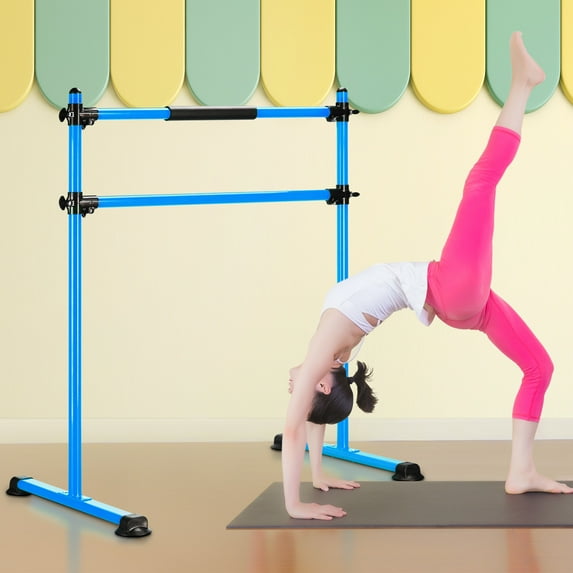 Ainfox Adjustable Double Ballet Barre Stretching Bar Free Standing Home Dancing Gym(Blue)