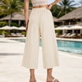 thumbnail image 7 of Admvng Women's Striped Wide Leg Elastic High Waist Pockets Culottes Copped Pants, 7 of 7