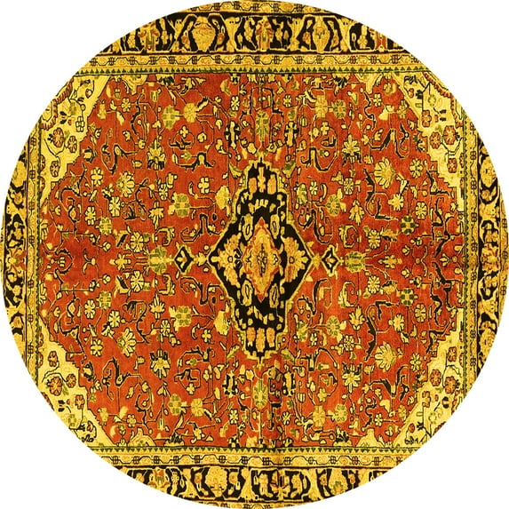 Ahgly Company Indoor Round Medallion Yellow Traditional Area Rugs, 3' Round
