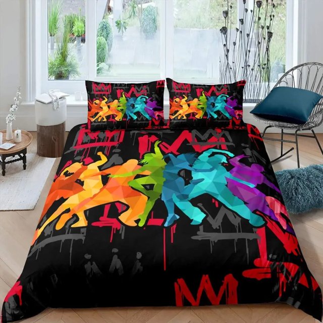 Housse de Couette Rock Musique Très Grand Ensemble de Literie Jazz Musique pour Adolescents Housse de Couette Graffiti Hip Hop Notes de Musique Polyester