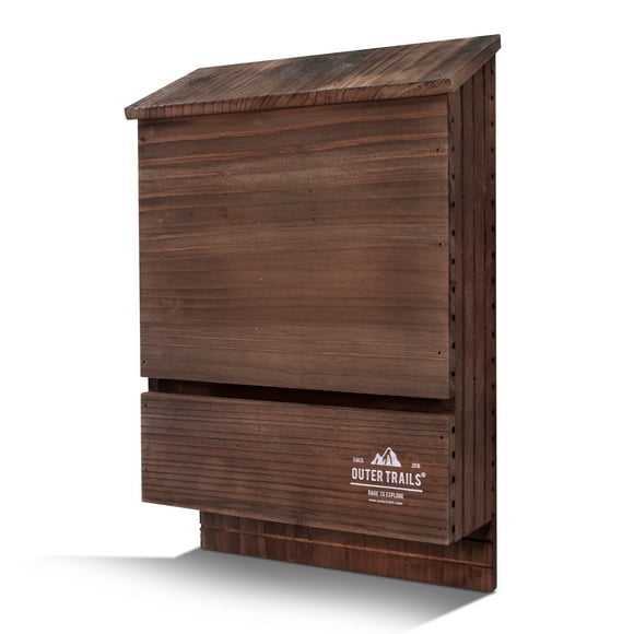 Outer Trails 2 Chamber Bat House Habitat, Pre-stained All Natural Cedar Wood, with Easy Install Hardware Included