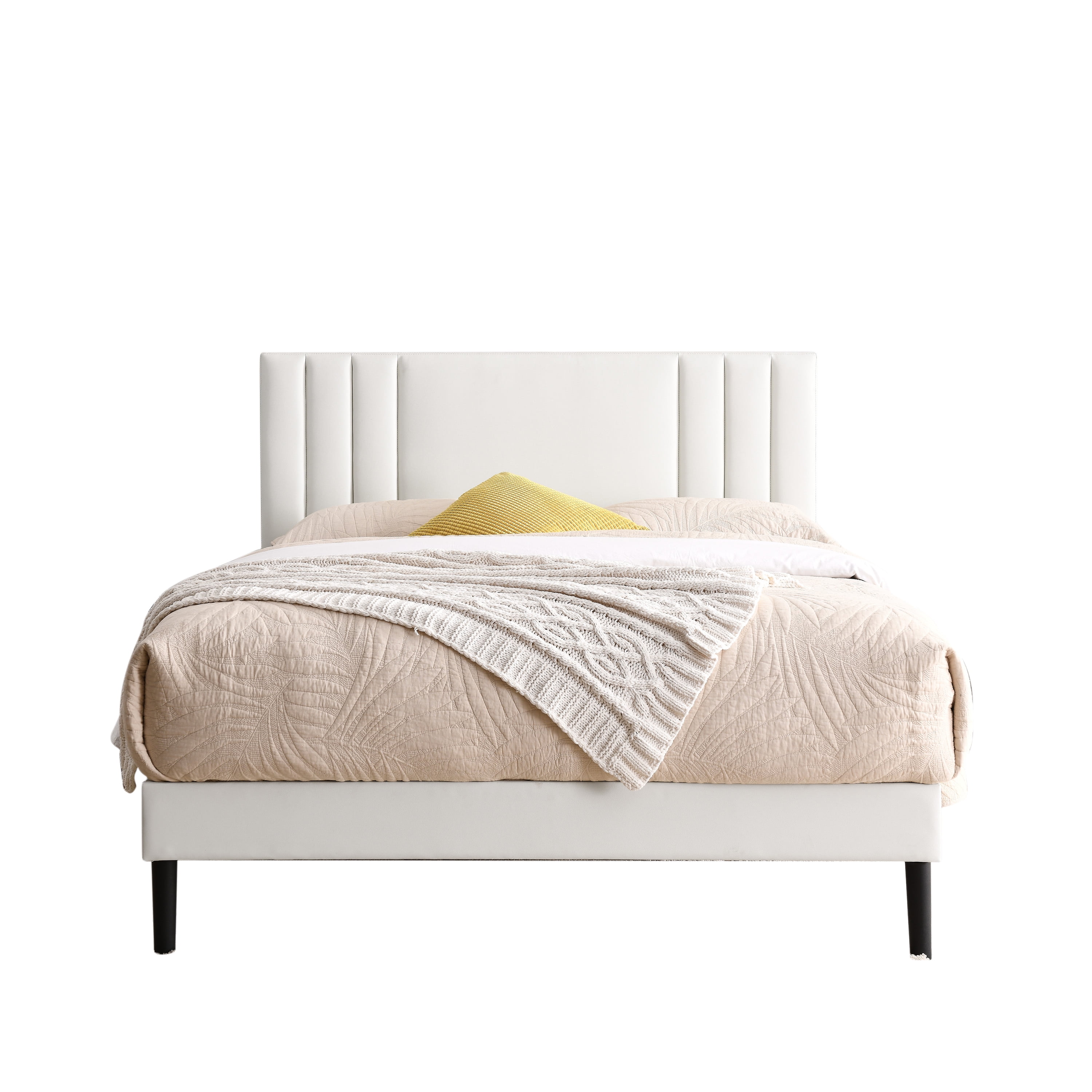 BRGMAUS King Size Platform Bed Frame with Upholstered Headboard, High-Quality Faux Leather Bed Frame with 12 Wood Slats & Center Support Leg, Adjustable Headboard, Waterproof Easy Clean