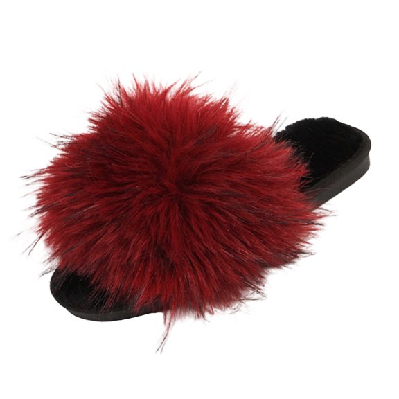 Wensltd Women Slippers Fluffy Slippers Open Toe Flat House Slippers Slip On Indoor Daily Red