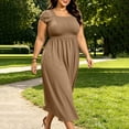 thumbnail image 6 of Efsteb Loose Fitting Dresses for Women Plus Size Smocked Pleated Maxi Dress Short Sleeve Empire Waist Summer Fashion Casual Long Dress with Pockets (Brown,L), 6 of 9