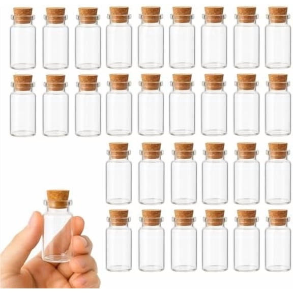 30Pcs 10ml Small Glass Bottles with Cork Stoppers Mini Clear Jars Corks DIY Art Storage Containers for Crafts, Spices, Message in a Bottle, Party Favors (5cm x 2.2cm)