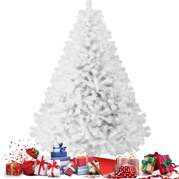 White Artificial Christmas Tree, 8ft Premium Unlit Hinged Spruce Full Tree With 1300 Branch Tips, with Metal Foldable Stand, Easy Assembly, for Indoor and Outdoor Use,Party, Holiday Decoration