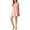 thumbnail image 2 of Allegra K Women's V Neck Puff Short Sleeve Elastic Waist Ruffle Mini Dress, 2 of 6