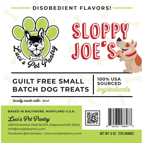 Sloppy Joe's "Sloppy Joe Saucy Beef Sandwich Biscuits" Homemade Dog & Puppy Treats! Gift Box with 4 - 6 oz. Treat Bags