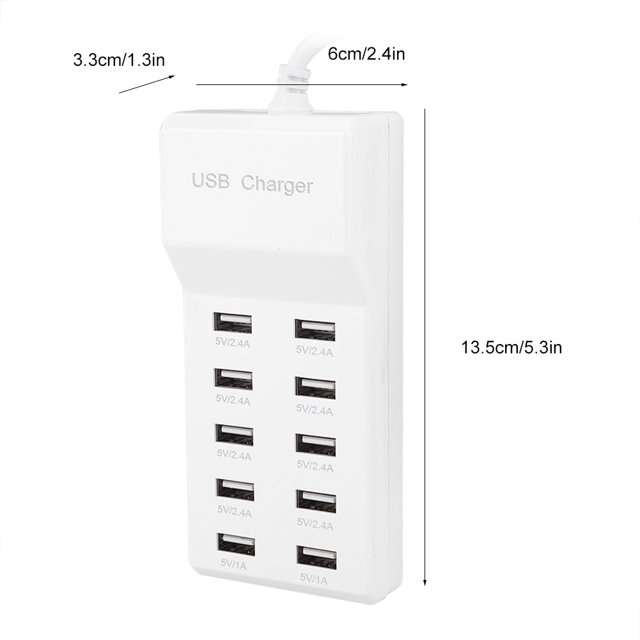 Carga rápida USB, cargador USB inteligente de 5 V y 10 puertos, cargador USB de viaje para lograr más