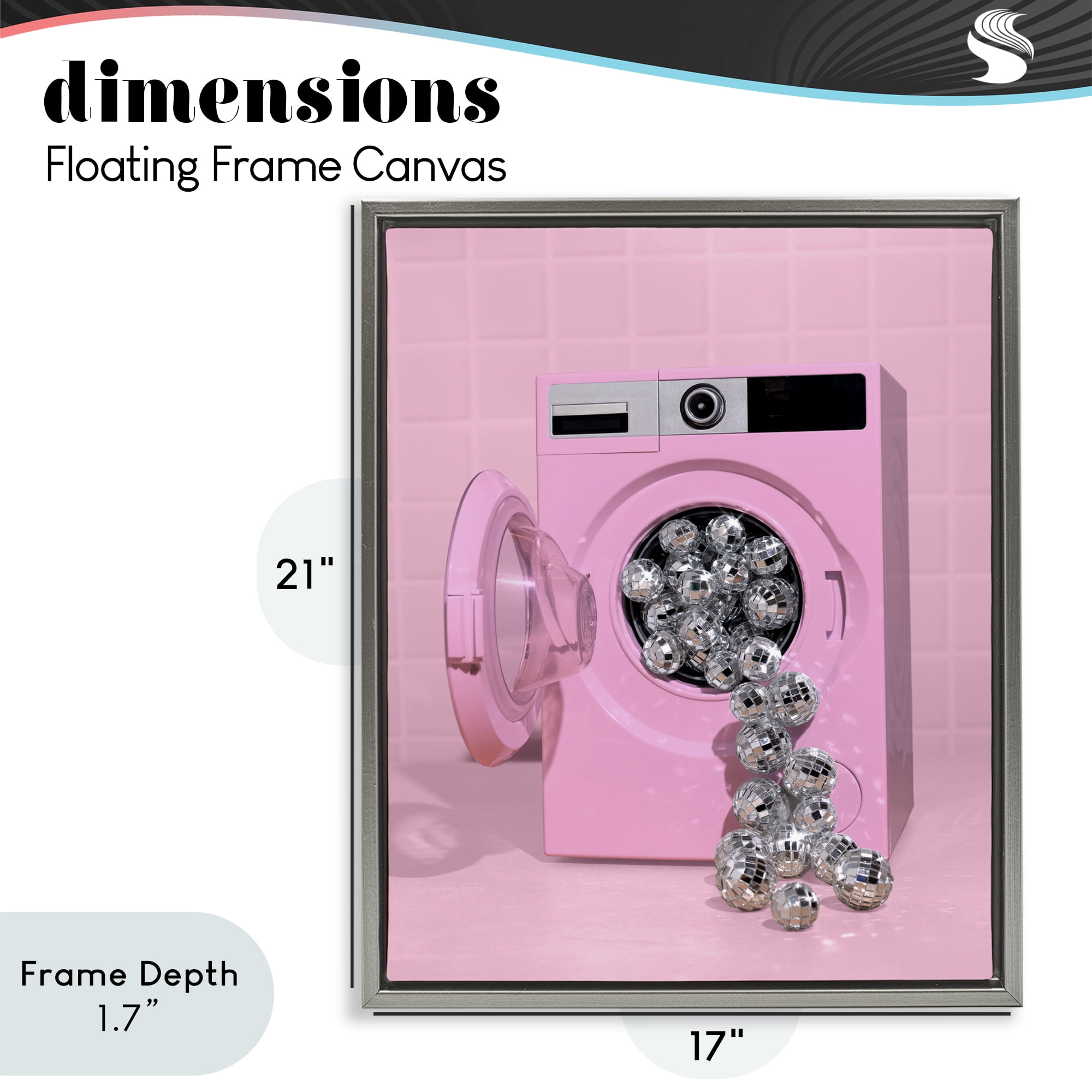 Stupell Industries Disco Laundry Machine over Pink Gray Framed Floater Canvas Wall Art, design by LISH Creative