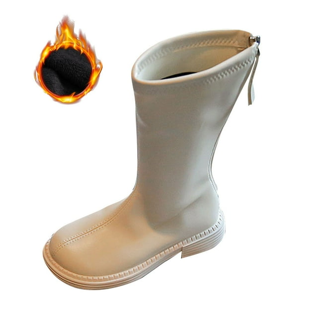 NOKIO Girls Knee High Riding Boots Thick Sole Anti-Slip Flece Lined Winter Booties Zipper Tall Soft Ankle Shoes